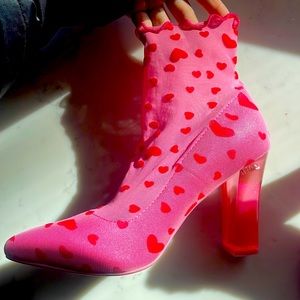 The dantiest pink and red heart sock heel shoe